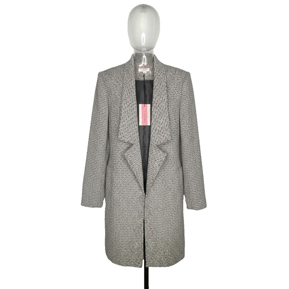 Andree by‎ Unit black white tweed Open Front Lined Coat Blazer Women's Small NEW